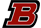 Red letter B with black and white outline on a white background.