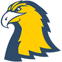 A stylized eagle head logo in yellow and blue.