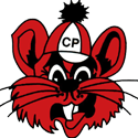 A cartoonish red and black mouse mascot with a CP hat.