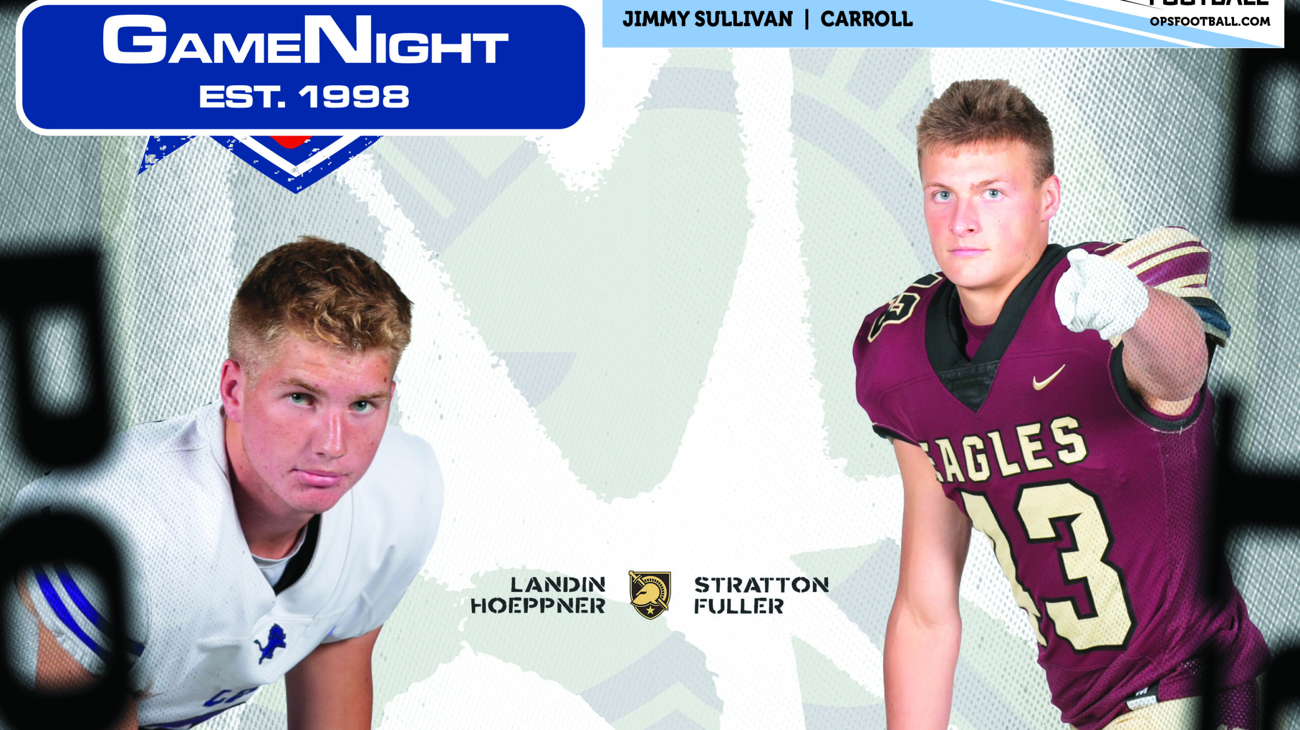 Two high school football players from 1998 in team uniforms posing.