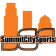 Logo featuring a city skyline with the text Summit City Sports.