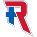 Stylized letter 'R' logo in red and blue with sharp geometric design.