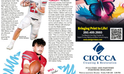 Magazine page featuring sports profiles and a colorful butterfly advertisement.