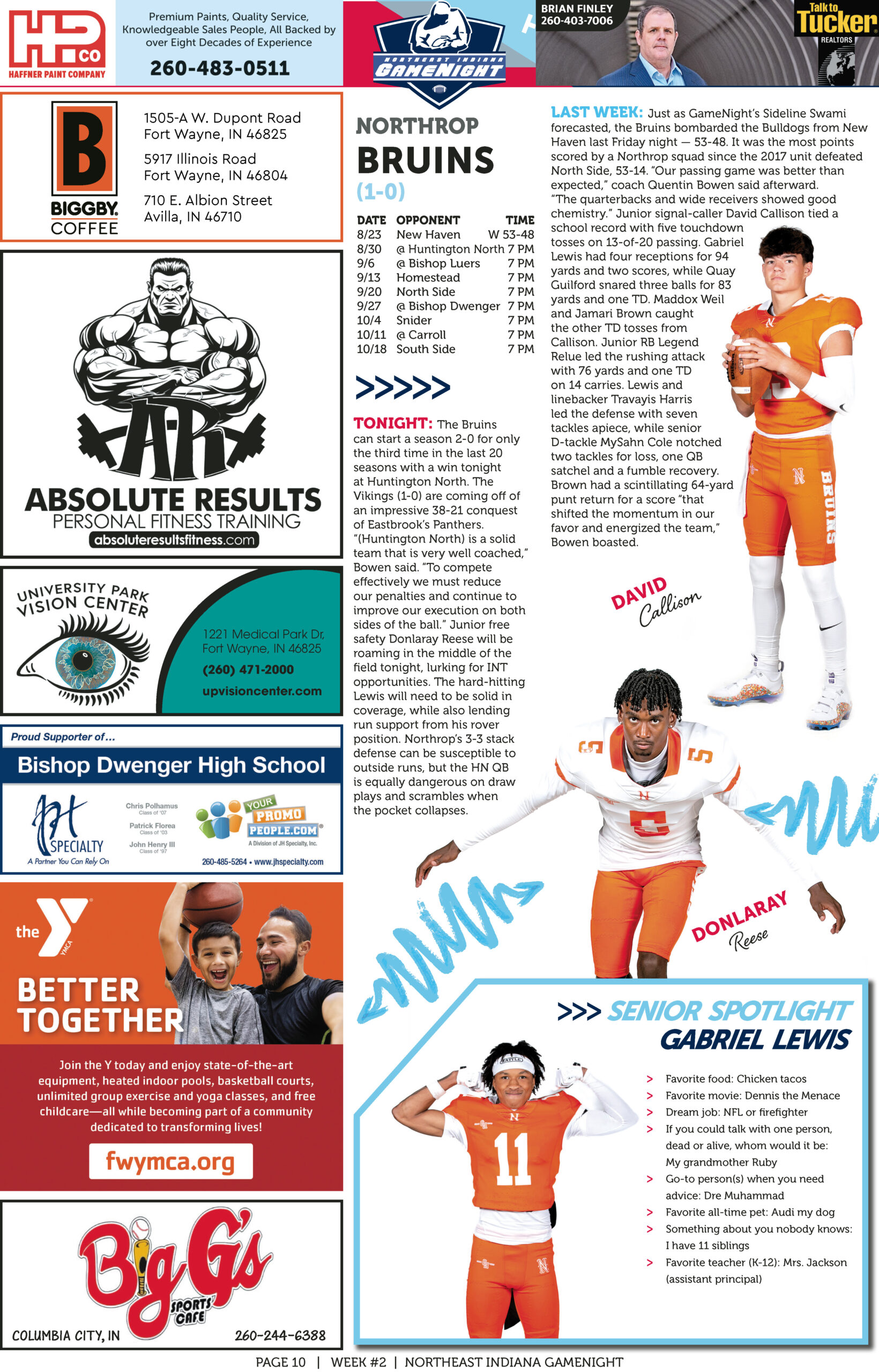 Flyer promoting Absolute Results performance training and Bishop Dwenger High School football.