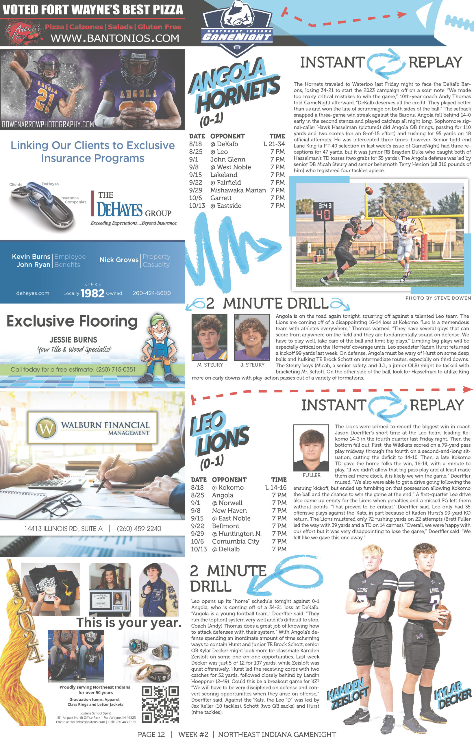 A lively magazine page featuring home improvement tips, exclusive flooring ads, and a 12-minute drill workout guide.