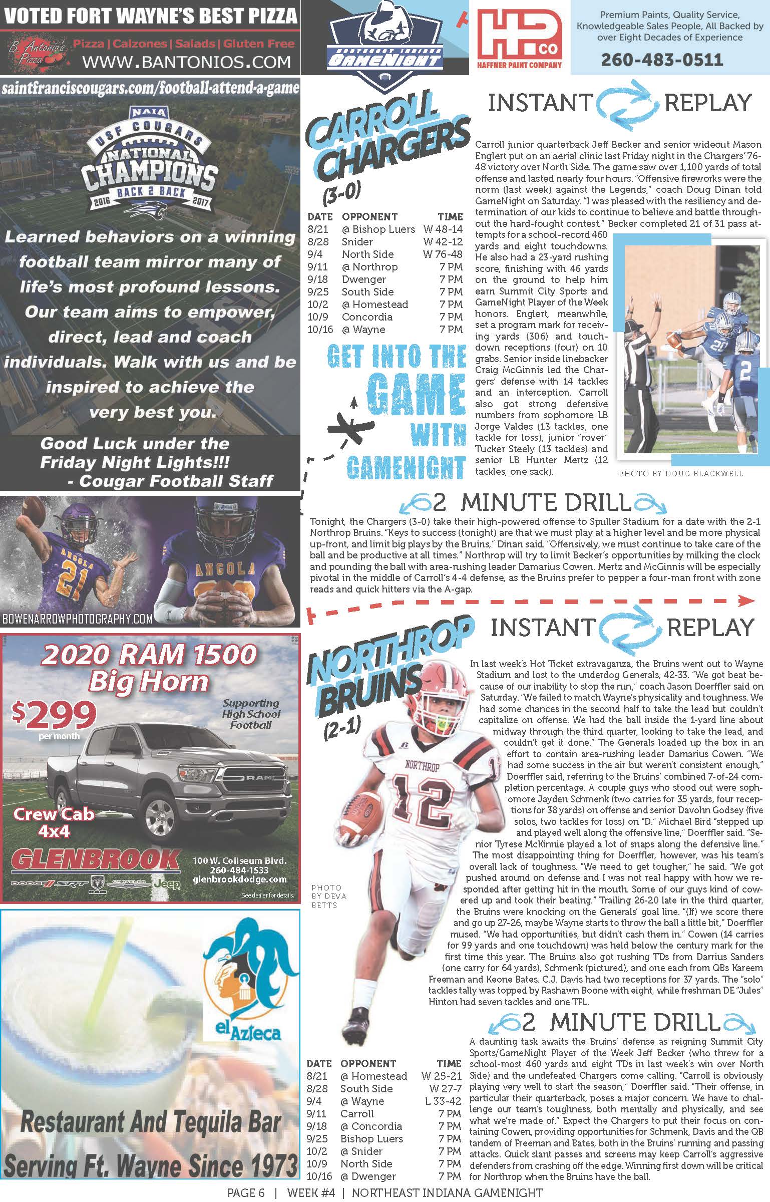 A collage of ads and sports images with text overlays.
