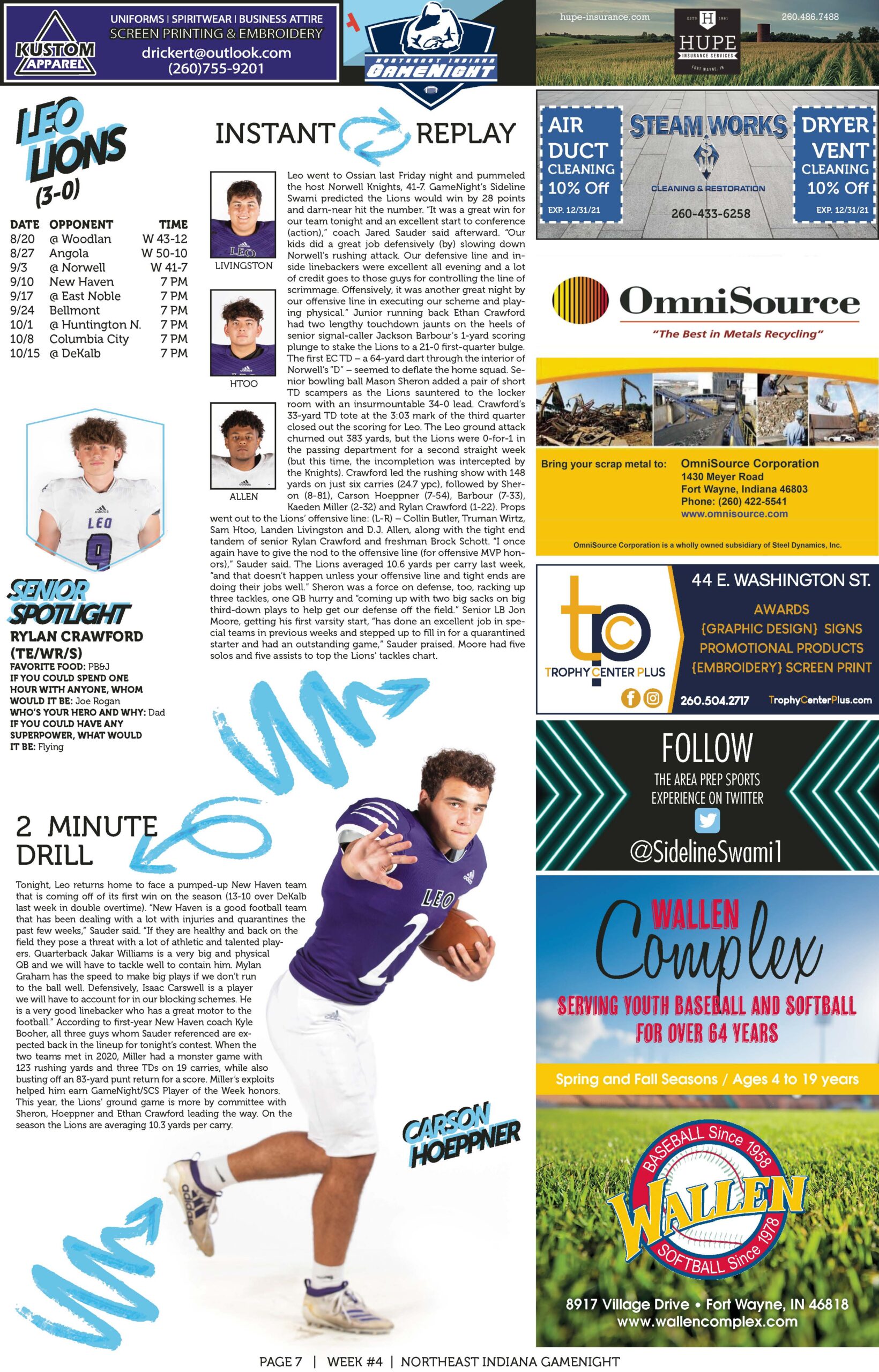 Magazine page featuring sports articles, ads, and a baseball player image.