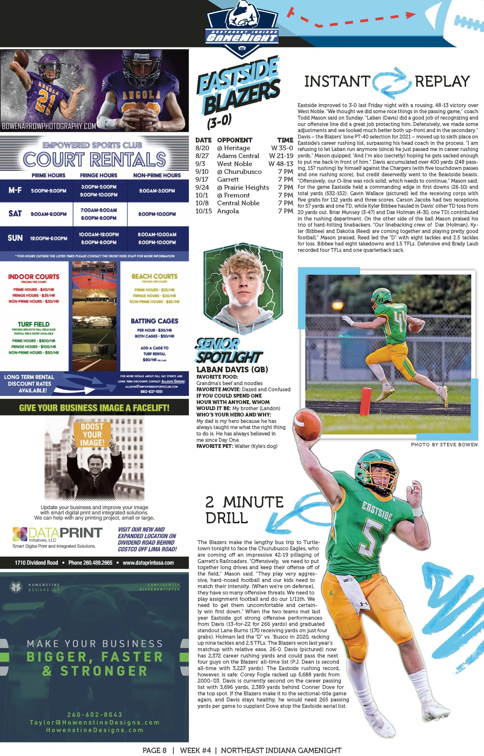 A cricket magazine page featuring player profiles, training tips, and a cricket action photo.