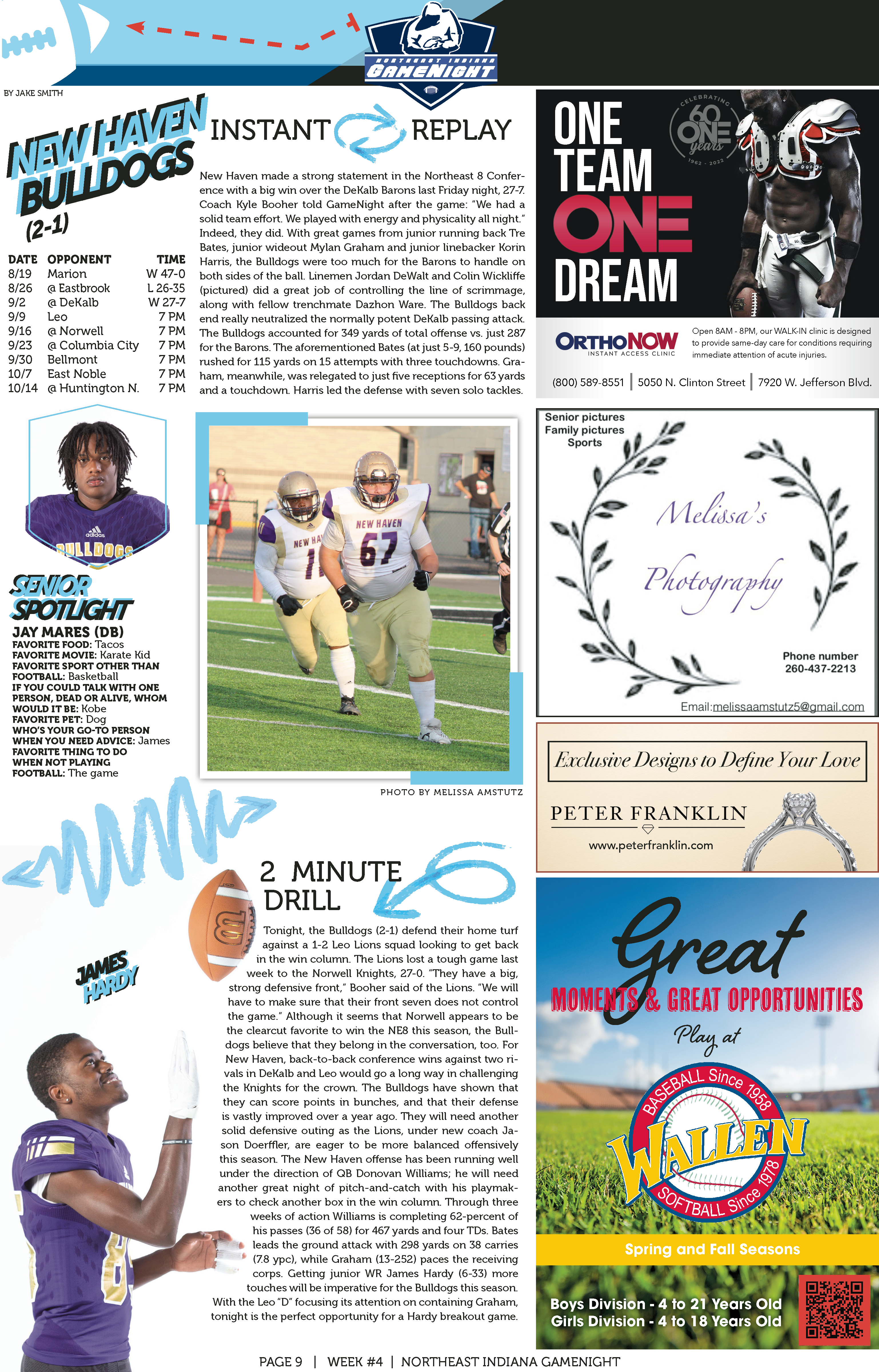 Two young football players running on a field during practice.