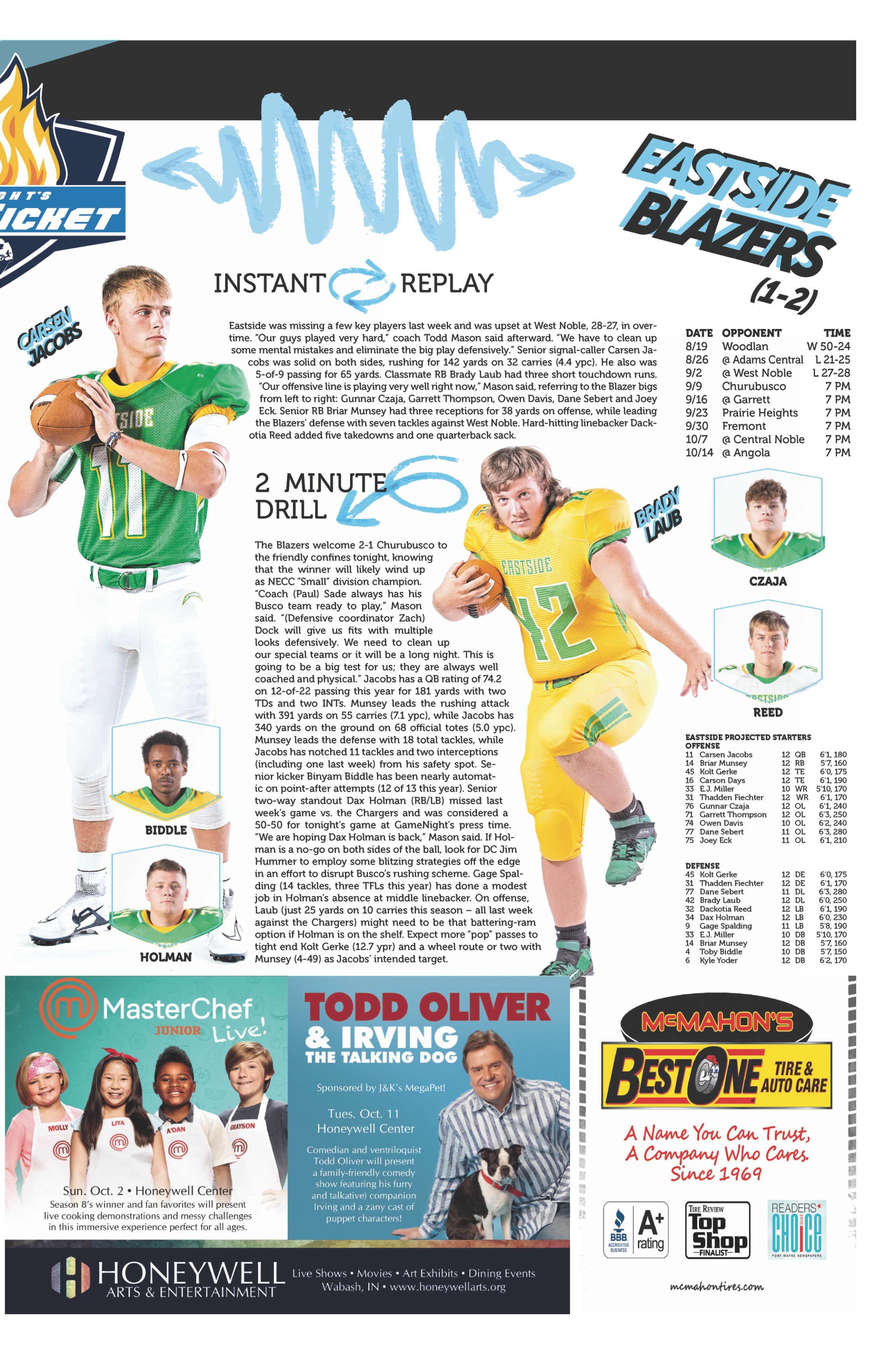 Two basketball players in green and yellow uniforms in action during a game.