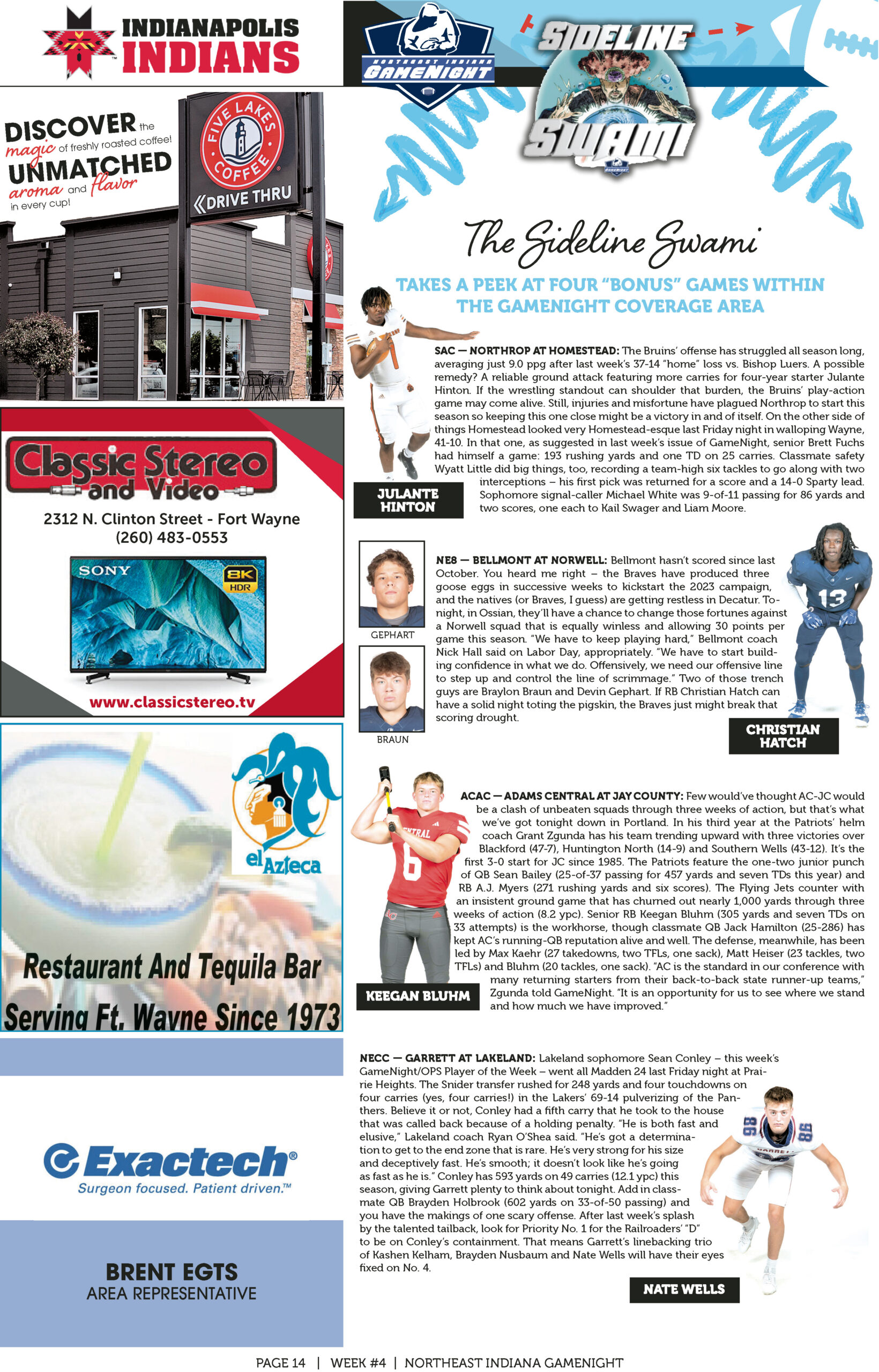 Vintage comic book store ad with staff bios and event details.