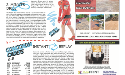 A newspaper page featuring sports news, basketball player, and local advertisements.