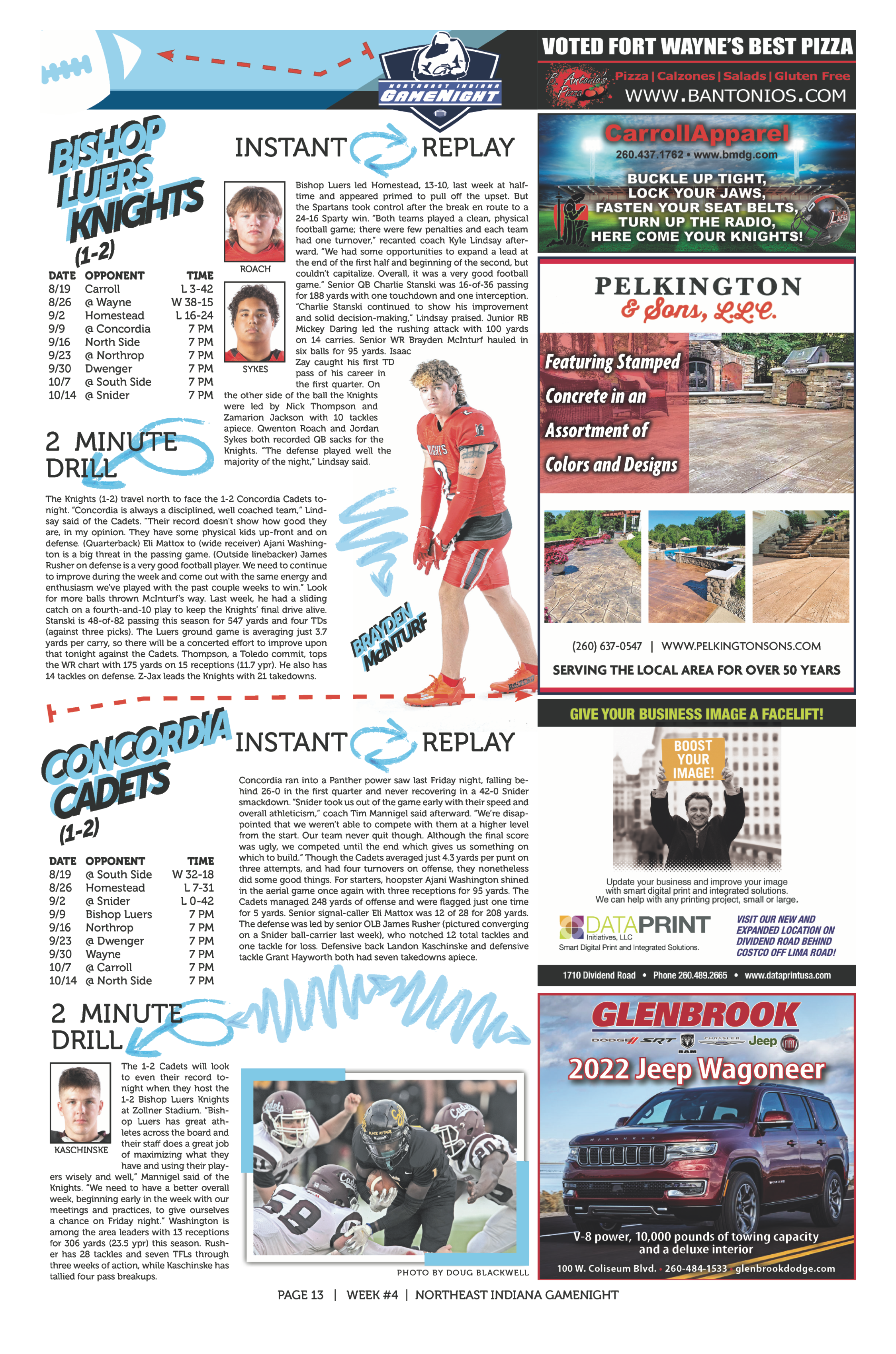 A newspaper page featuring sports news, basketball player, and local advertisements.