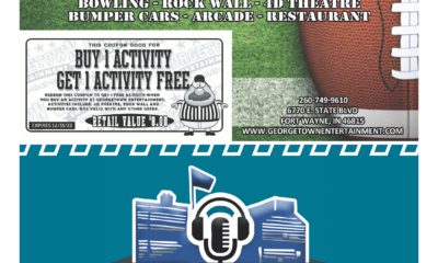 Flyers promoting weekly events and giveaways at George Town Entertainment in Fort Worth.