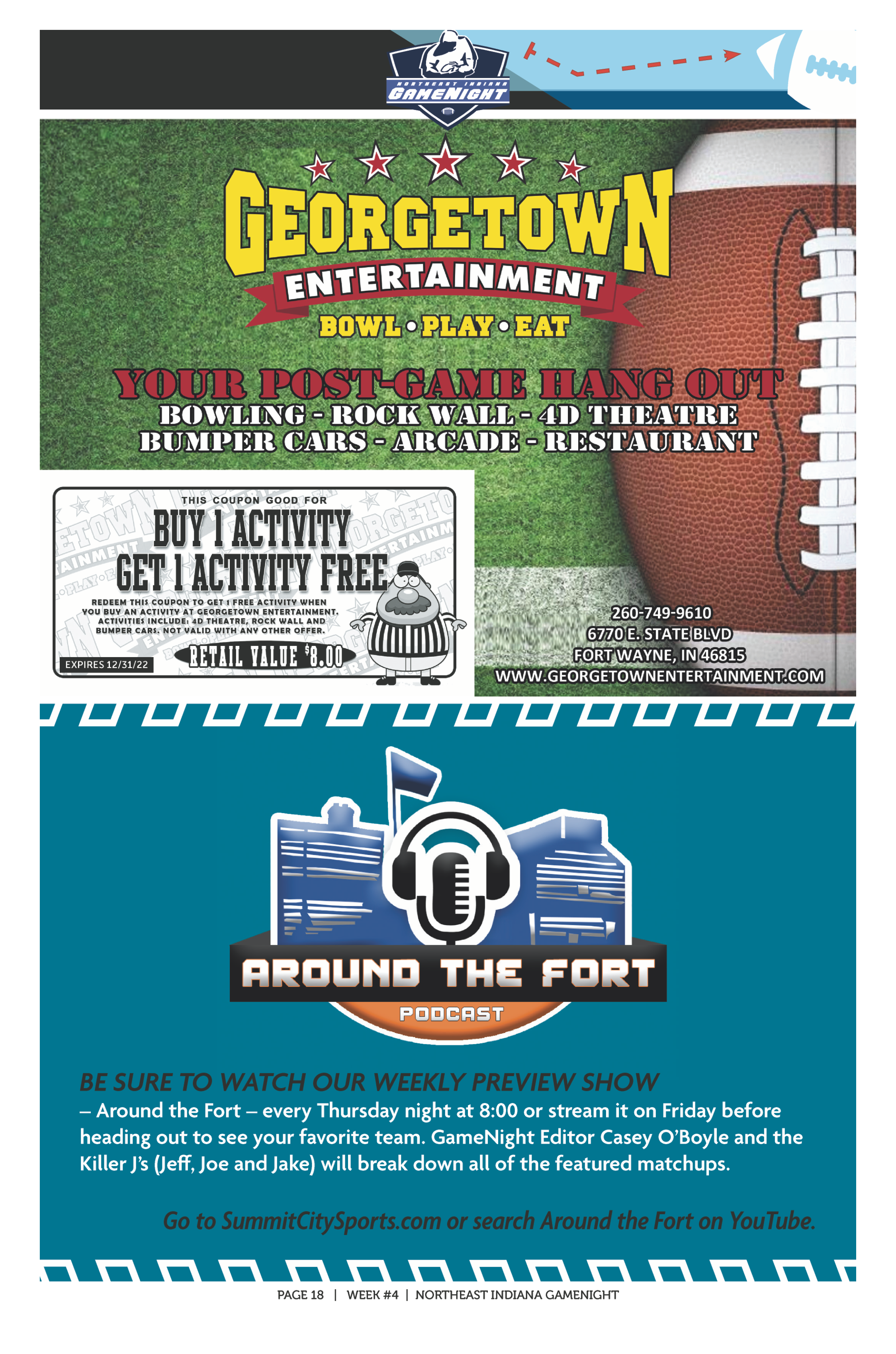 Flyers promoting weekly events and giveaways at George Town Entertainment in Fort Worth.