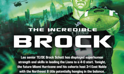 Promotional poster for 'The Incredible Brock' with a green Hulk-like character and futuristic cityscape.