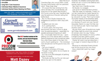 A local football club newsletter featuring player profiles, advertisements, and club news.