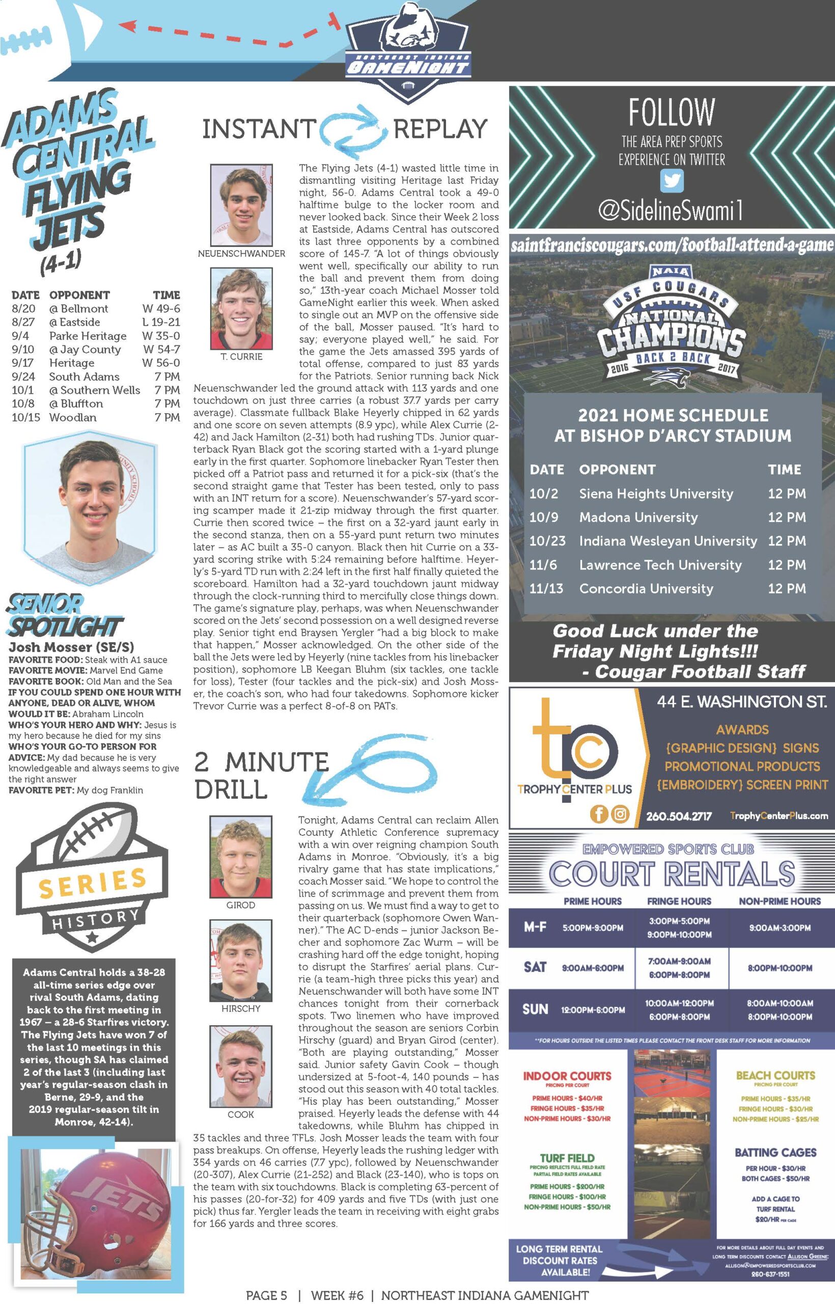 Local sports newsletter featuring player spotlights and tournament info.