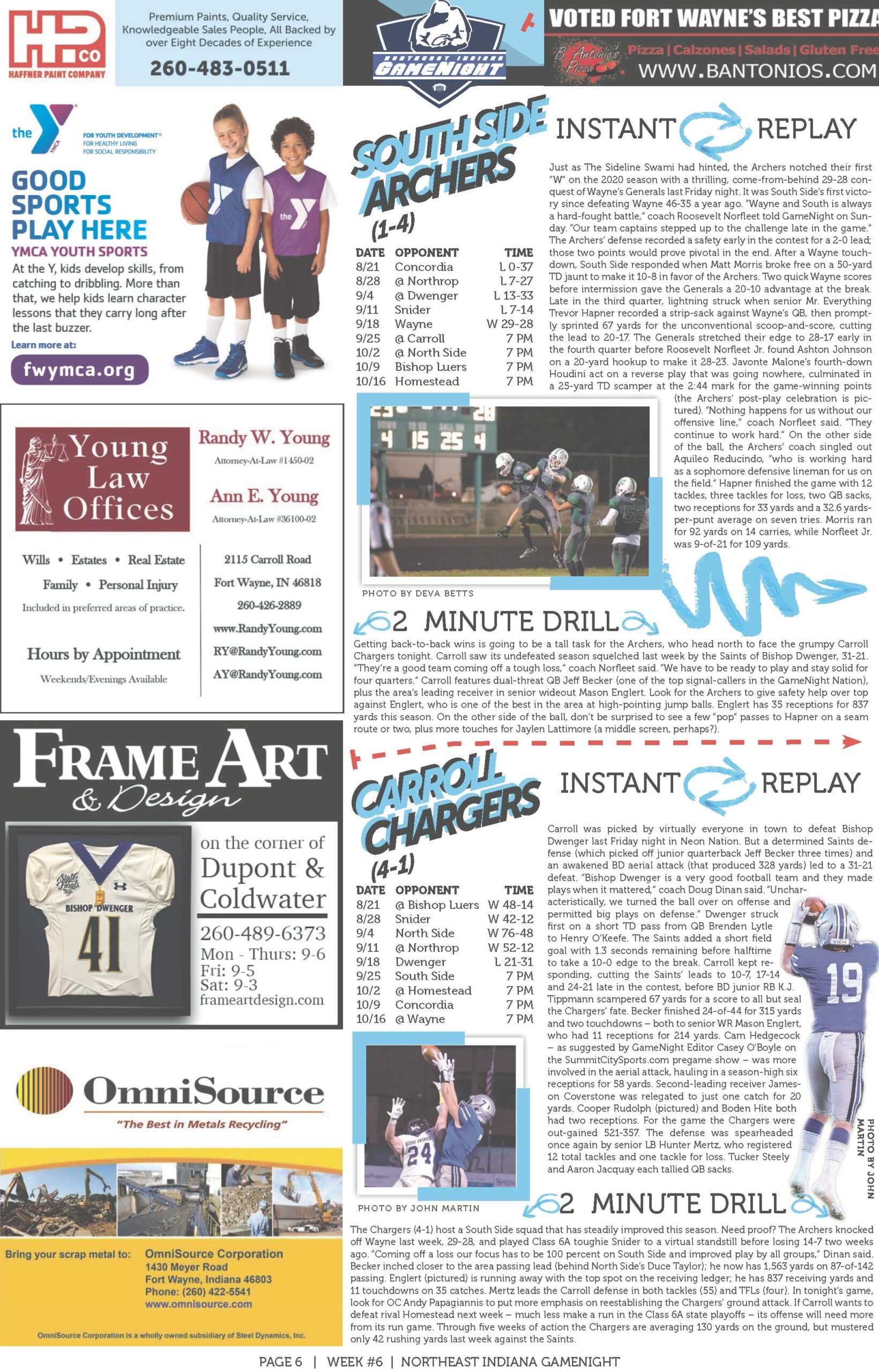 High school sports page featuring football, cheerleaders, and awards.