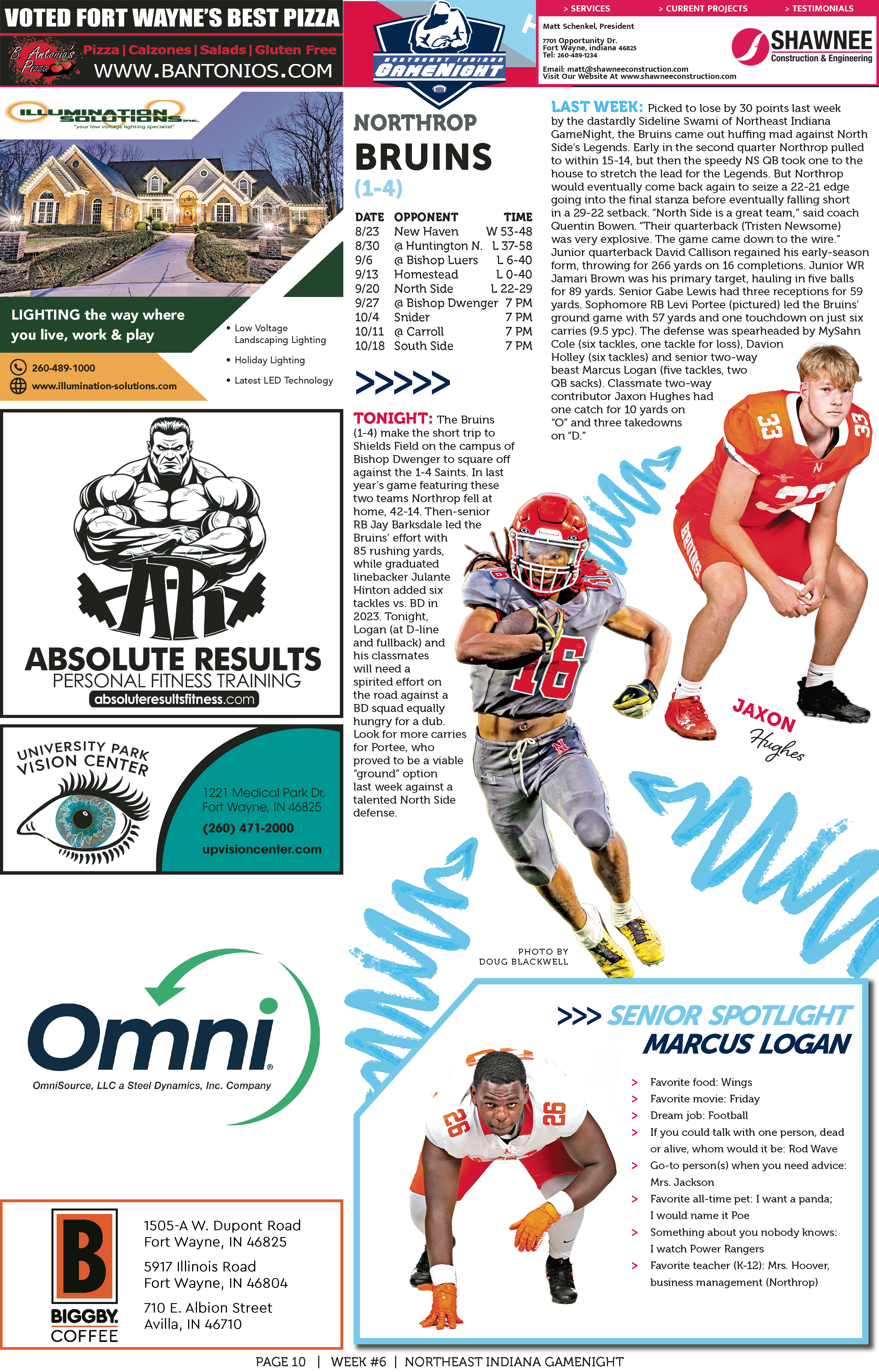 Advertisement for sports vision training and eye care services.