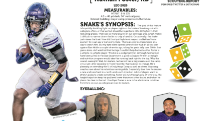 A sports player profile highlighting Nathan Foster, RB, with stats and analysis.