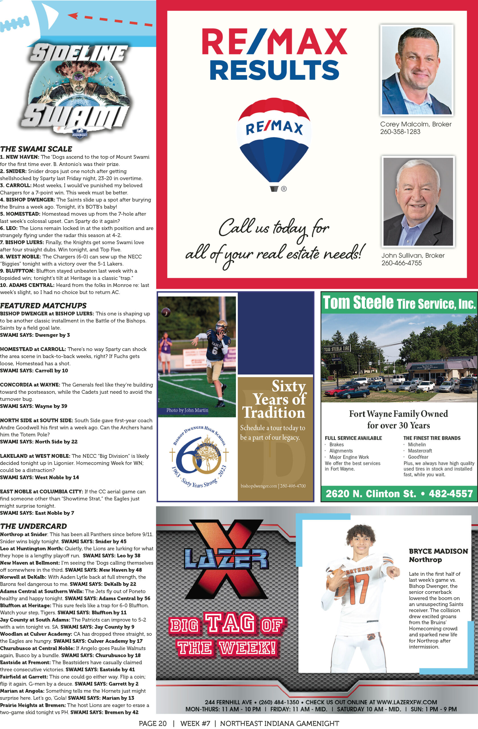 A community newsletter page featuring local business ads and a personal message.