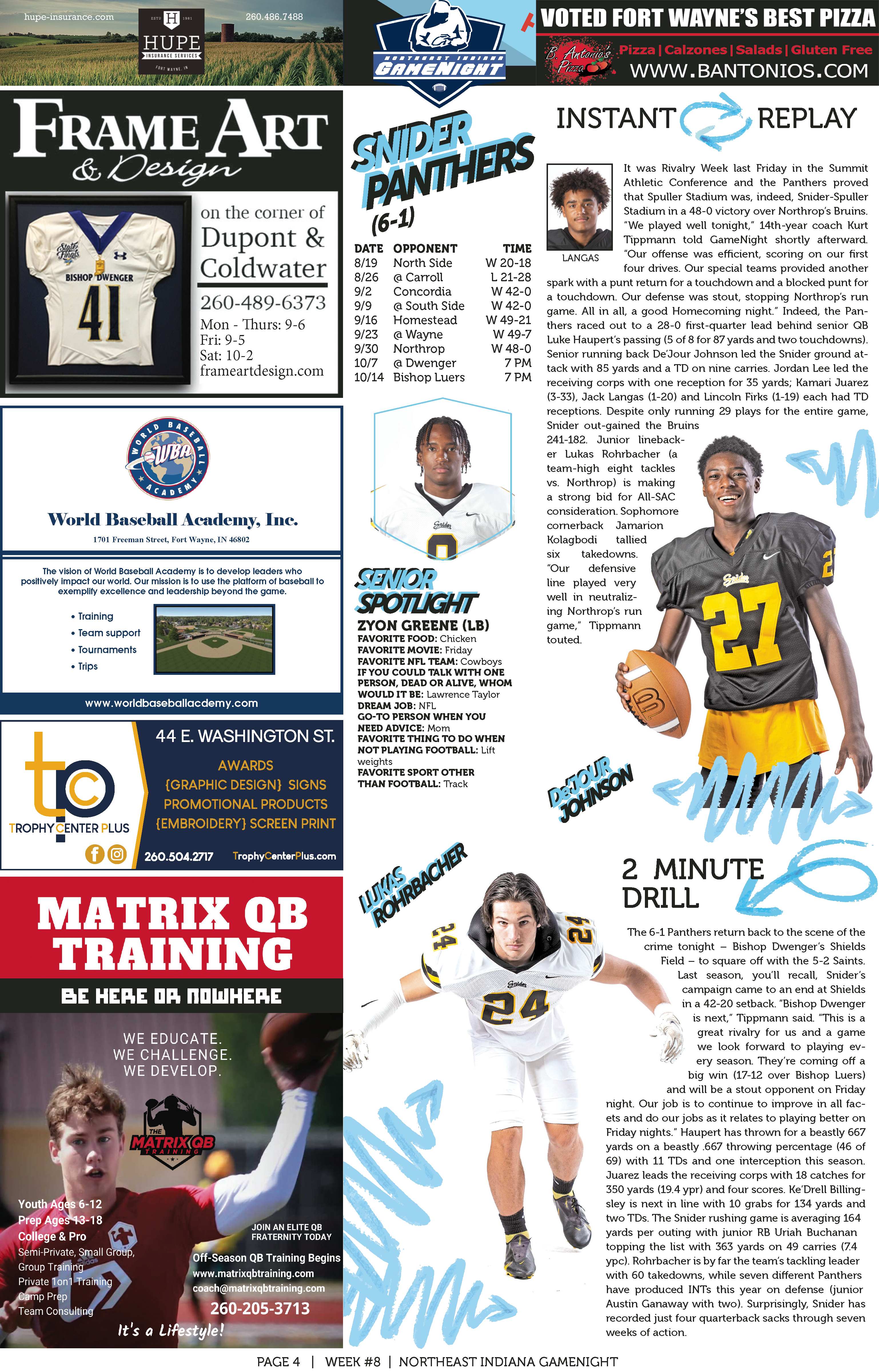Two football players featured in a sports newspaper with training and drill tips.