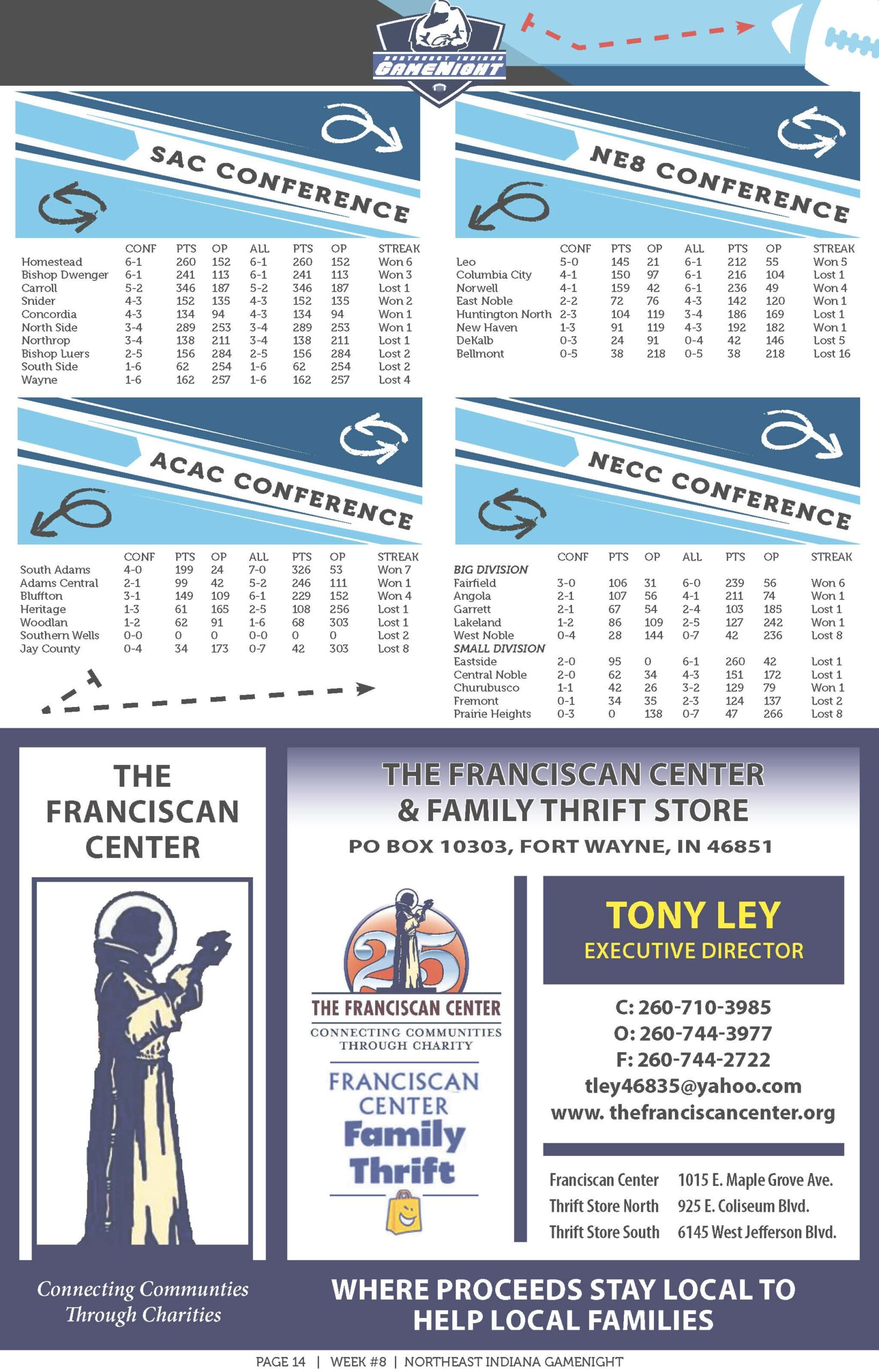 Flyer showcasing Catholic conferences and Franciscan Center details.