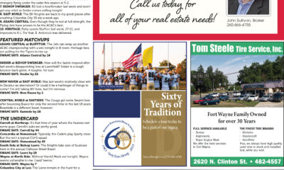 A newspaper page with ads, a photo of a man, and various business promotions.