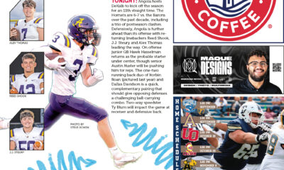 A football player kicking a field goal with a detailed sports layout.