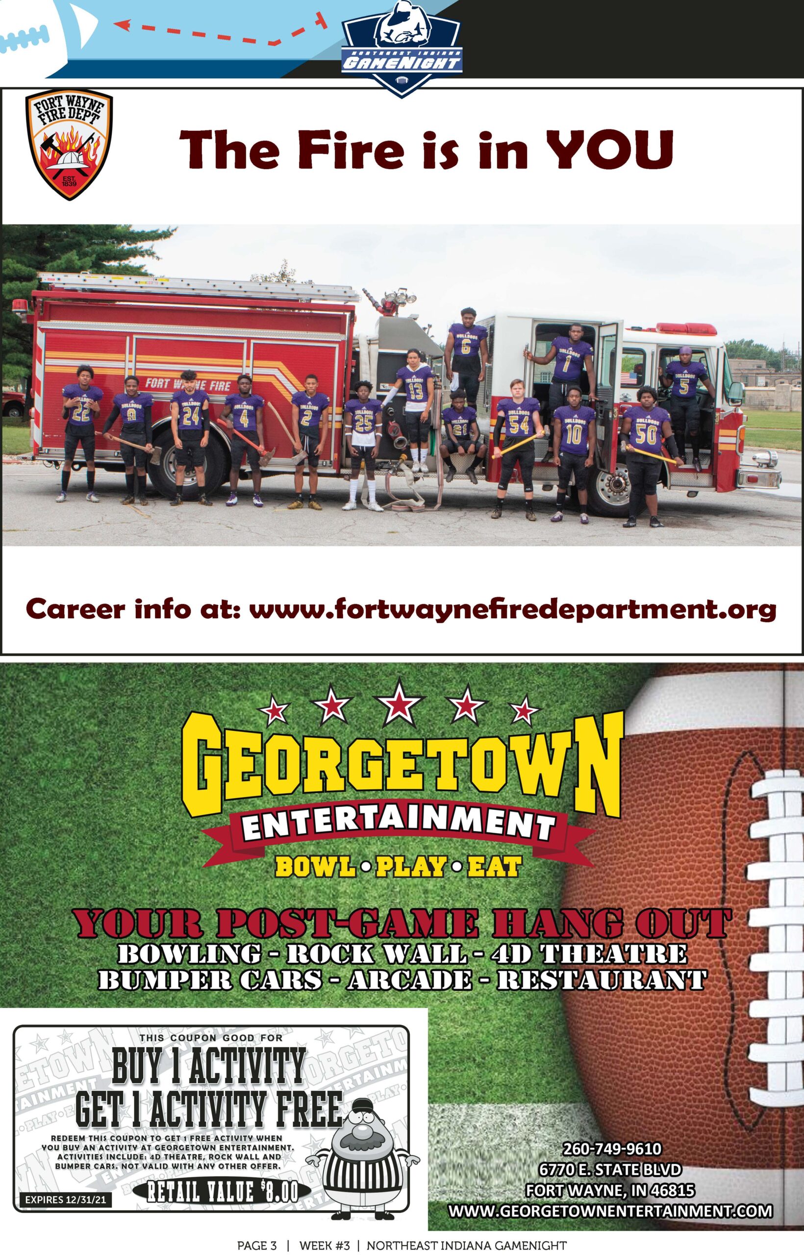 Georgetown Fire Department recruitment event with firefighters and fire trucks.