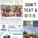 Football players celebrate a touchdown with a text and drive safety message.