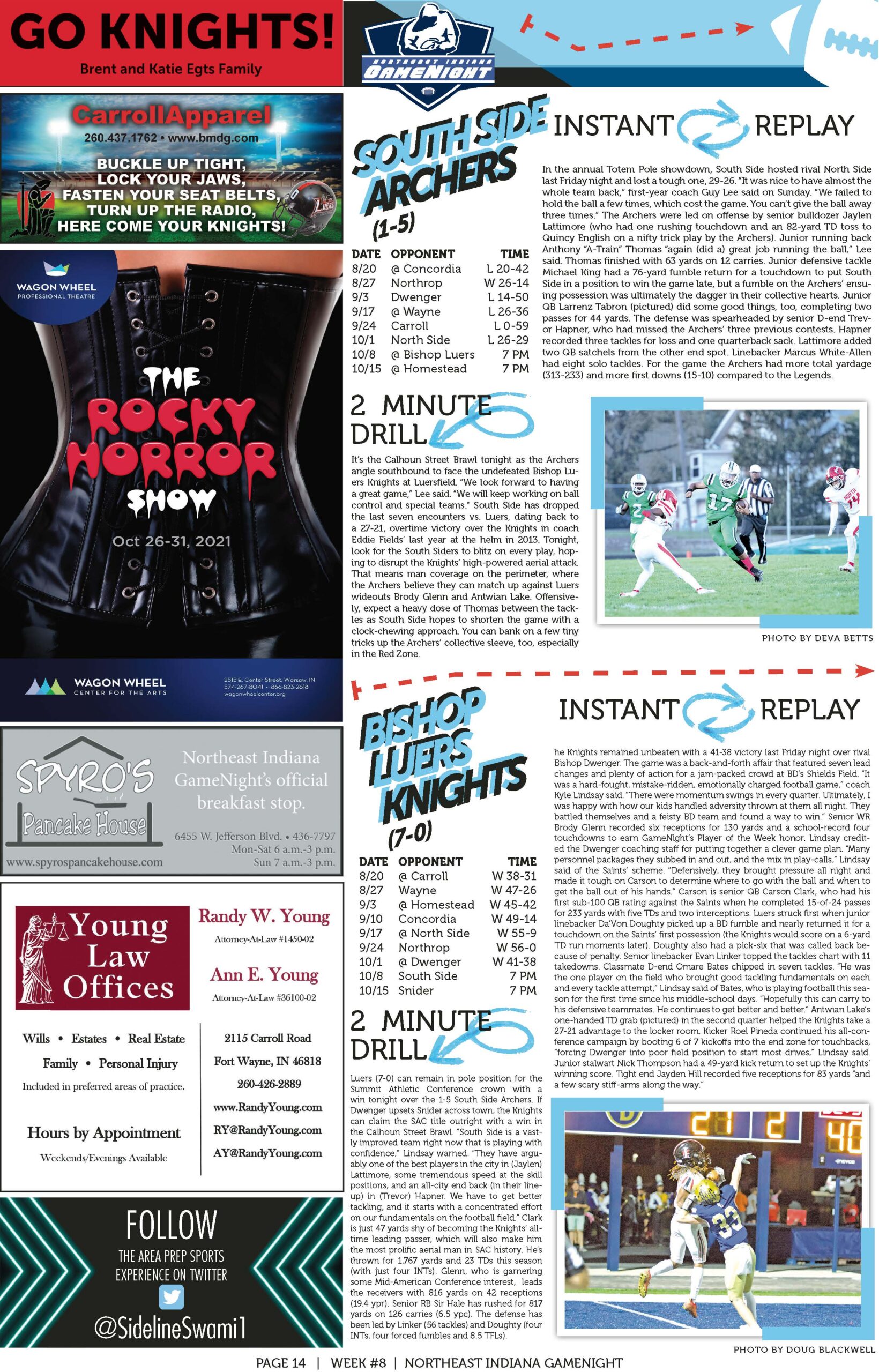 A horror-themed poster titled 'The Rocky Horror Show' with event details.